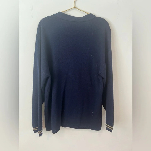 Navy and gold vintage embroidered knit cardigan sweater - Picture 5 of 5